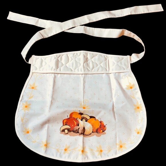 80s Mushrooms Vegetable Medley Half Apron Cottagecore Kitchen Cambridge Textile - Picture 1 of 10